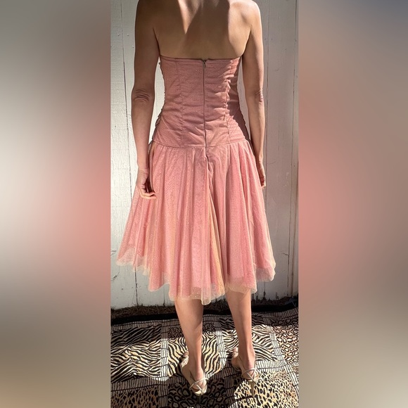 Love Tease Strapless Pleated Corset Gowns Metallic Blush Pink NWT (7) - Picture 5 of 14